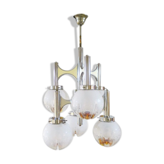 Italian chandelier chrome and globes Murano colored, DLG Sciolari