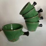 Set of 5 cups in green glazed clay Dieulefit 1960