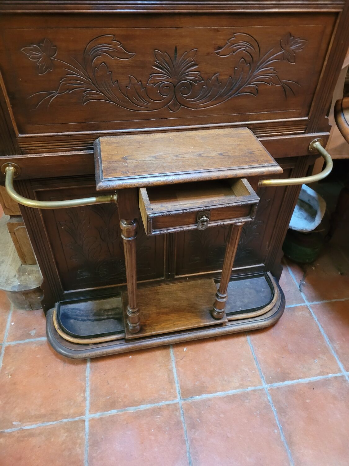 Old oak cloakroom or coat rack