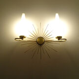 Pair of vintage sconces, sun, glass and brass, 60s