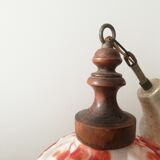 Art deco wood and  murano glass red globe hanging lamp