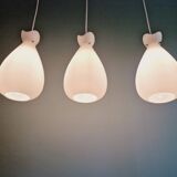 Set of 3 Scandinavian pendant lights in white satin glass, 1960s