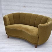 1960s, Danish 2-seater "Banan" sofa, green furniture wool, ash wood.