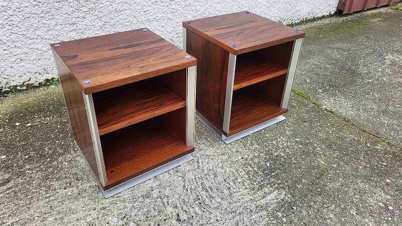 Vintage aluminium and wood bedside tables.