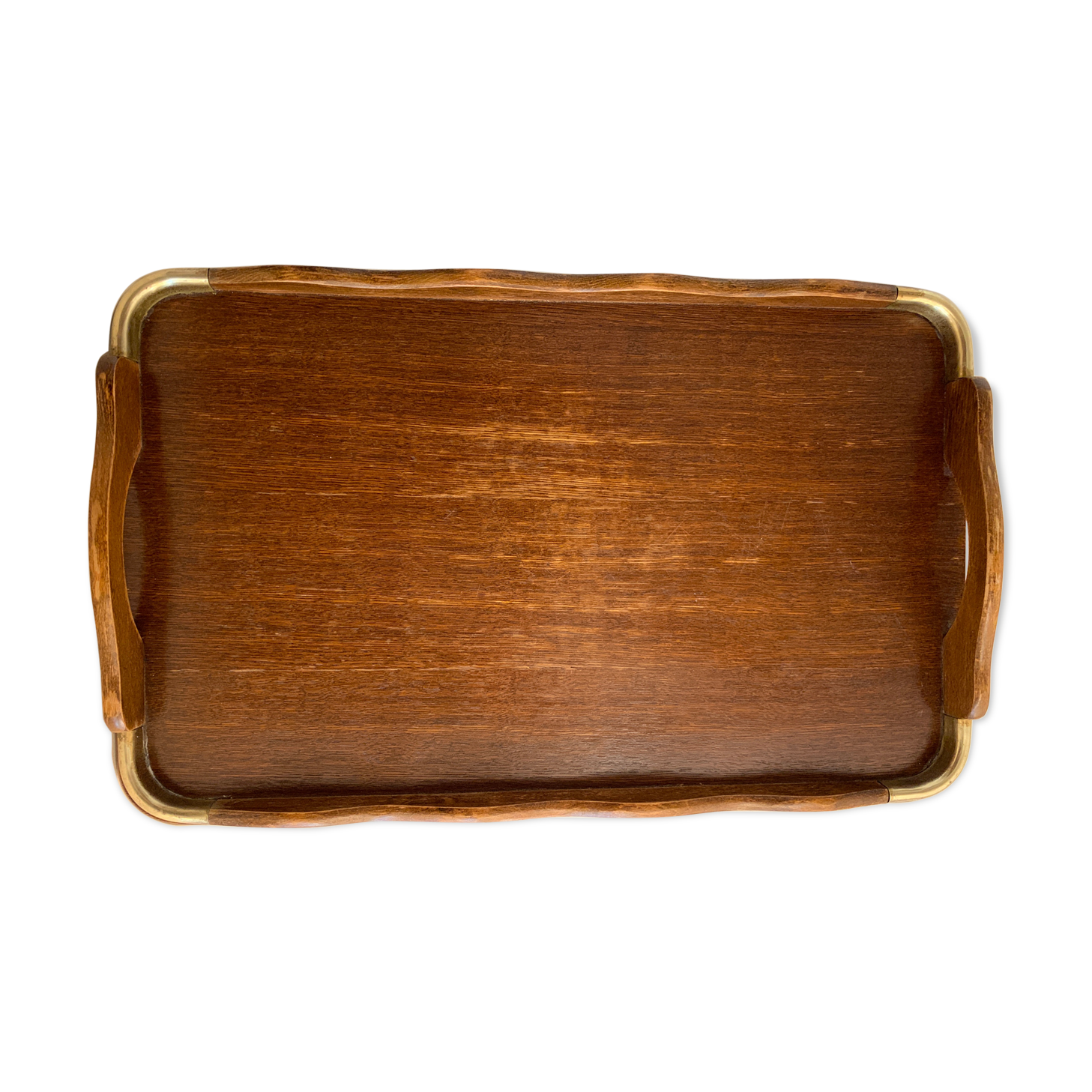 Plateau de service ancien en bois et laiton 61 x 38 cm
