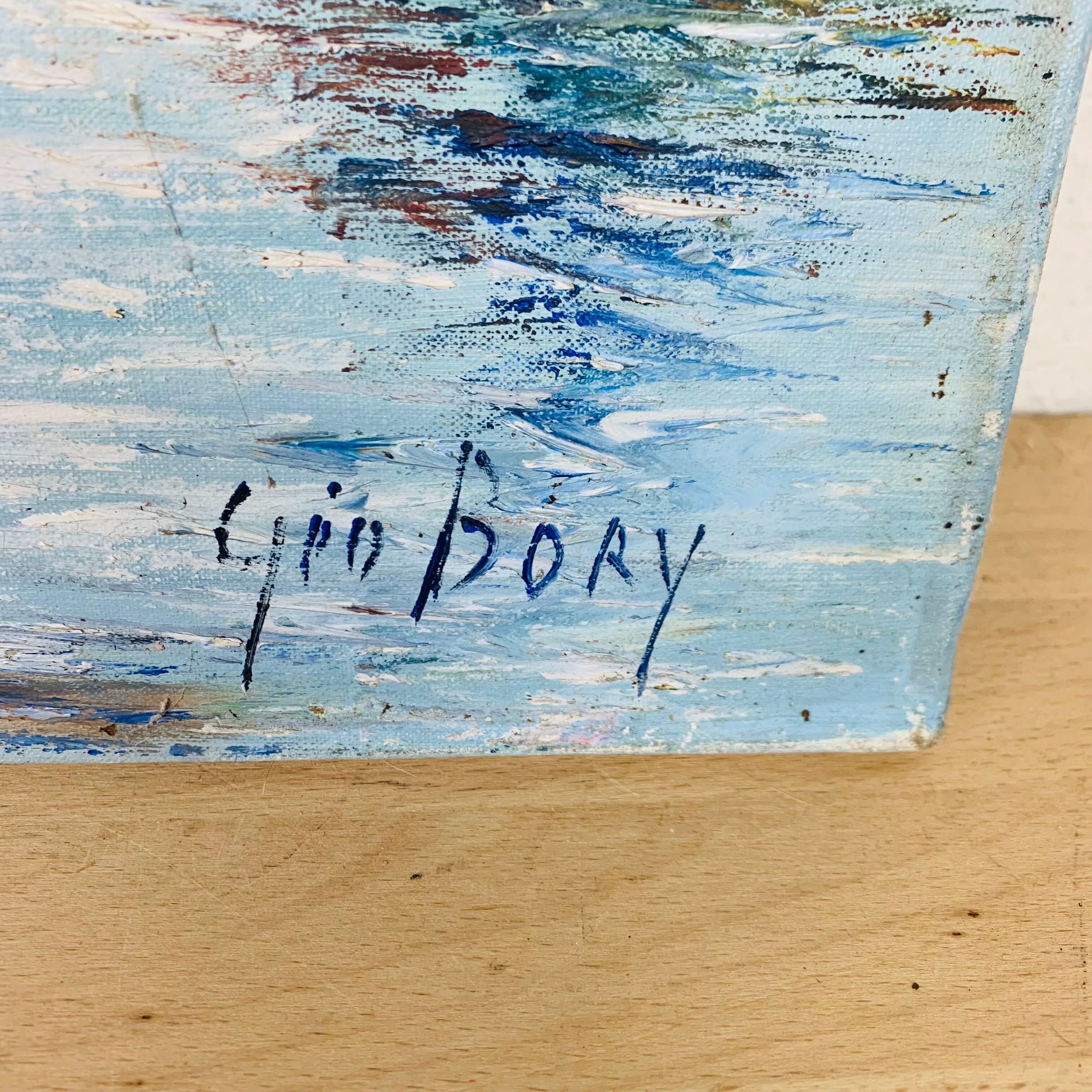 Marine painting of Géo Bory "In the port of Douarnenez"