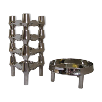 Set de bougeoirs modulaires Bmf édition argent conçus par Fritz Nagel & Ceasar Stoffi
