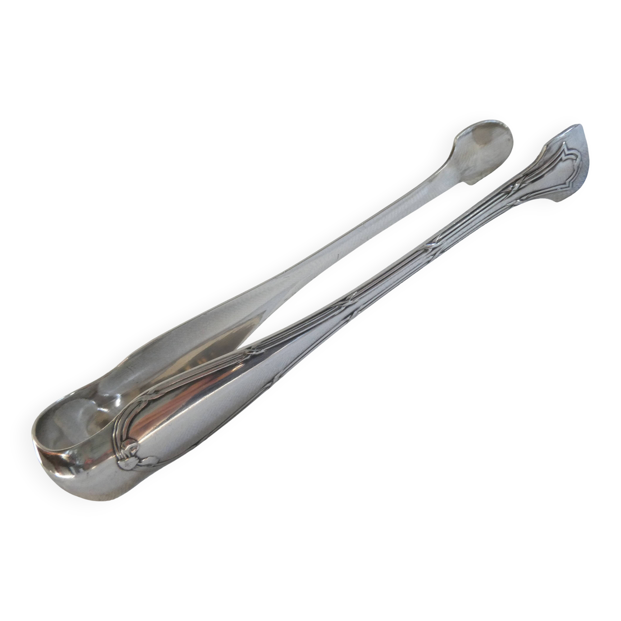 Christofle Silver-plated metal sugar tongs with crossed ribbon bow design