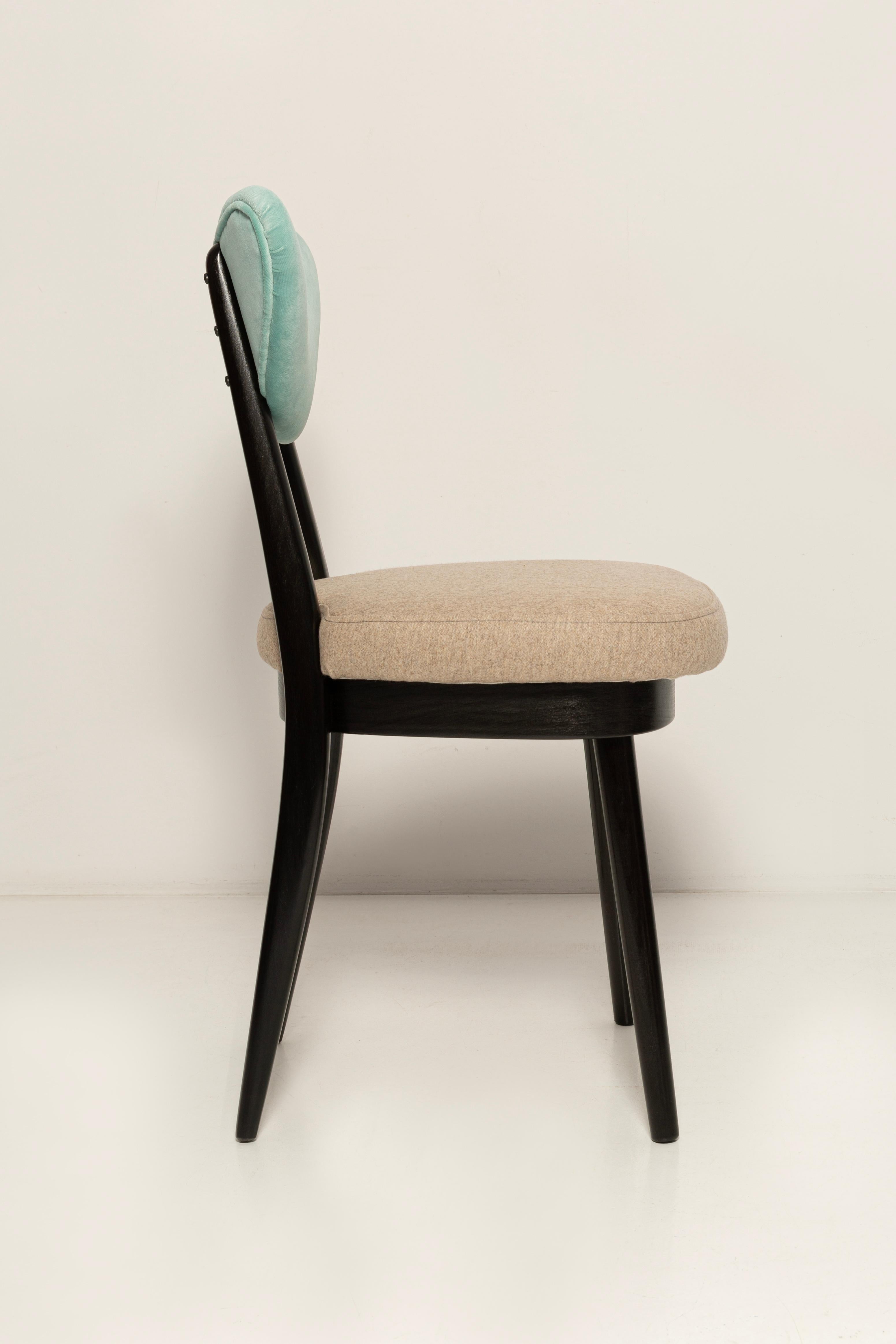 Beige and green mixed wool heart-shaped chair, mid-century, Europe, 1960s.