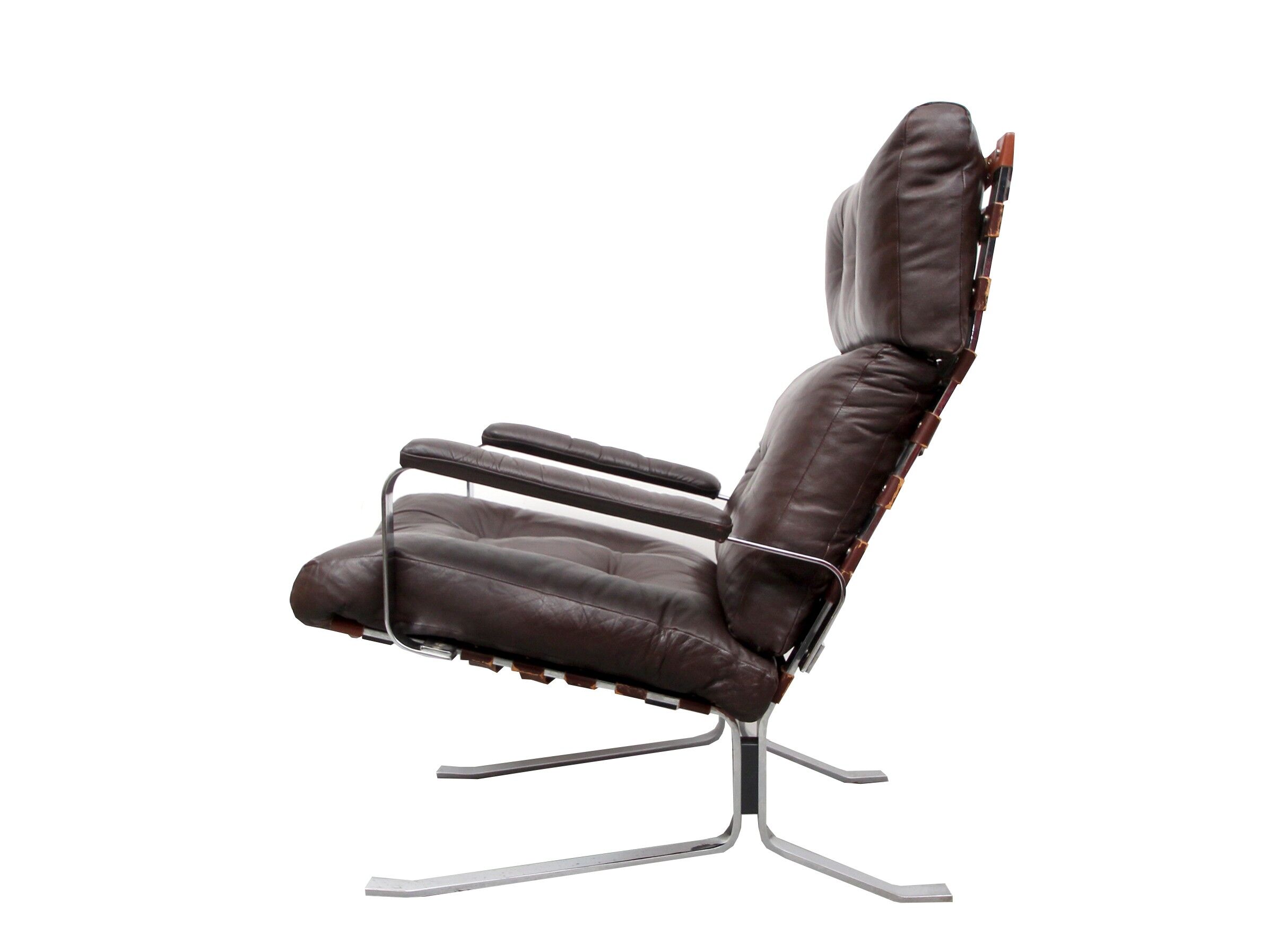 Fauteuil en cuir marron 1970
