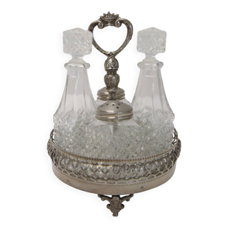 Silver-plated metal condiment set, oil and vinegar cruet, tableware