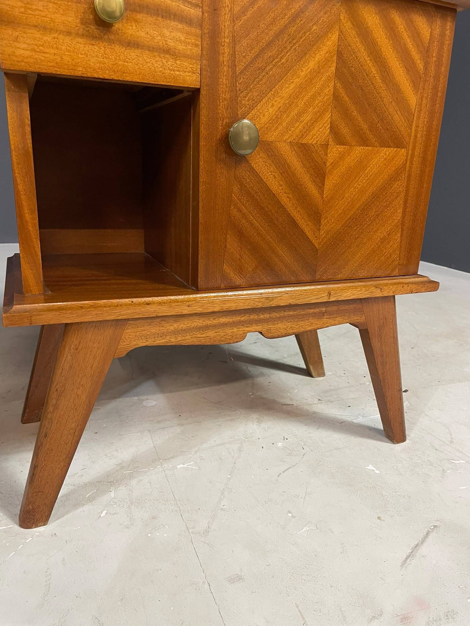 Pair of vintage mid-century modern wooden bedside tables / nightstands