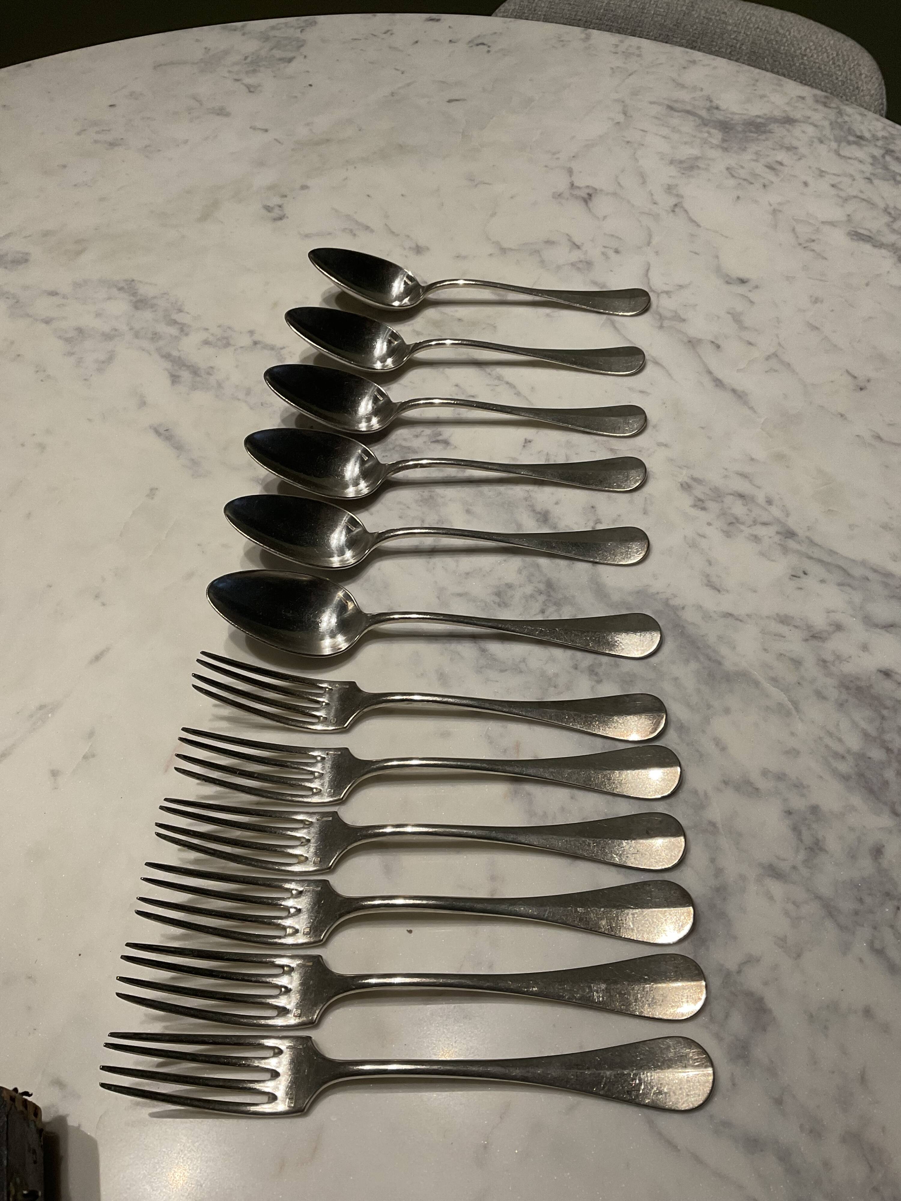 Set of 6 forks and 6 spoons. silver-plated metal. boulenger