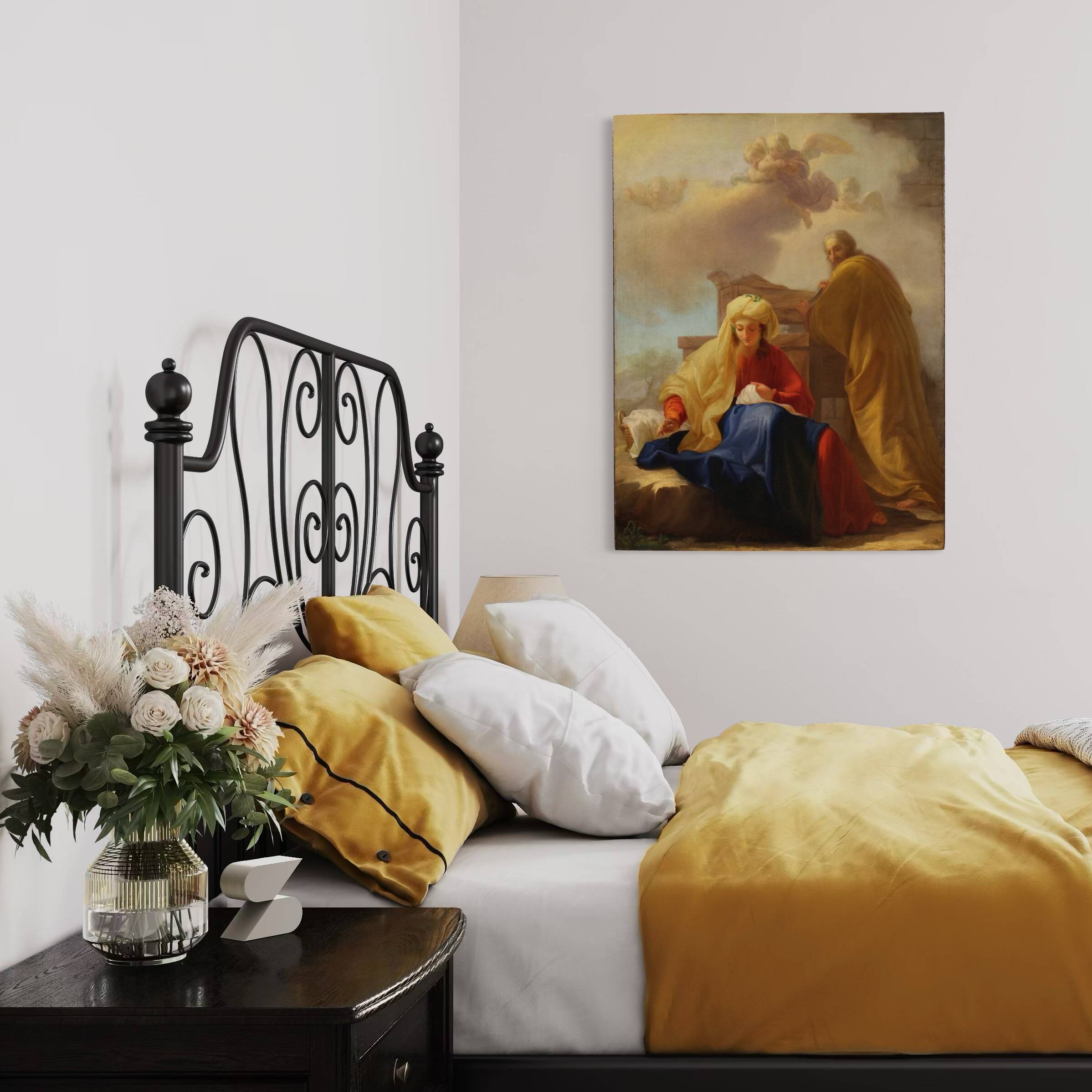 Antique Italian painting from the 18th century, Saint Joseph and the Virgin