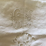 Old embroidered CA monogram sheet