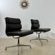 Lot of 2 leather soft pad armchairs chairs EA205 design Charles Eames Herman Miller edition vintage 60s