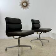 Lot of 2 leather soft pad armchairs chairs EA205 design Charles Eames Herman Miller edition vintage 60s
