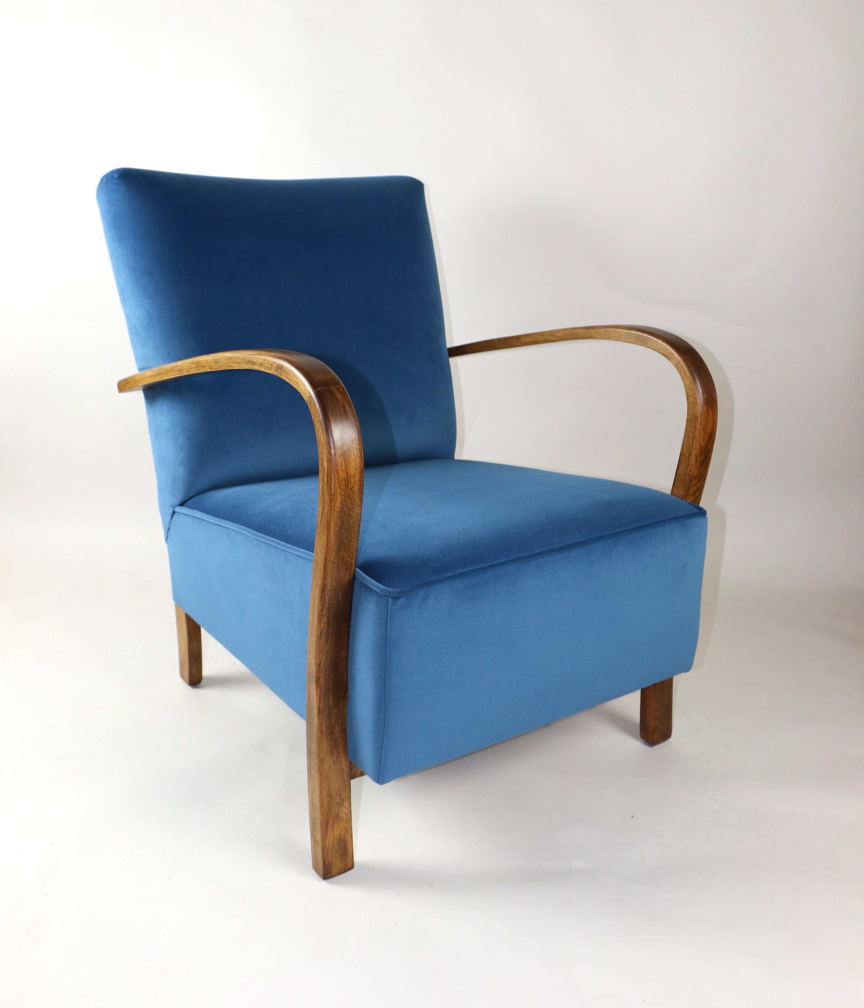 Fauteuil en velours bleu Art Déco, années 1960