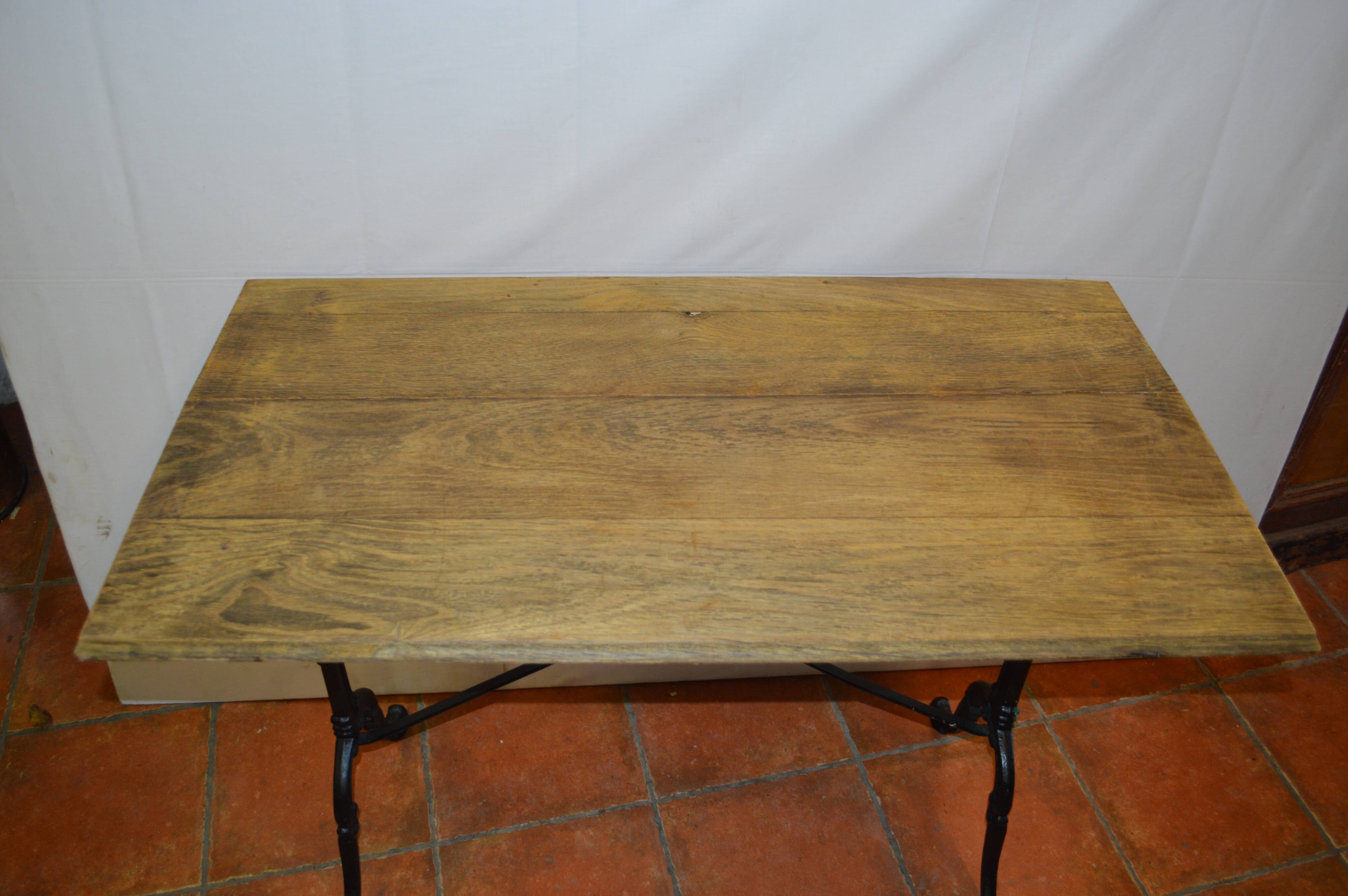 Cast iron bistro table and oak tray