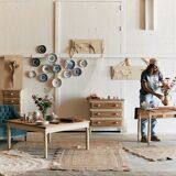 Blue velvet toad bench