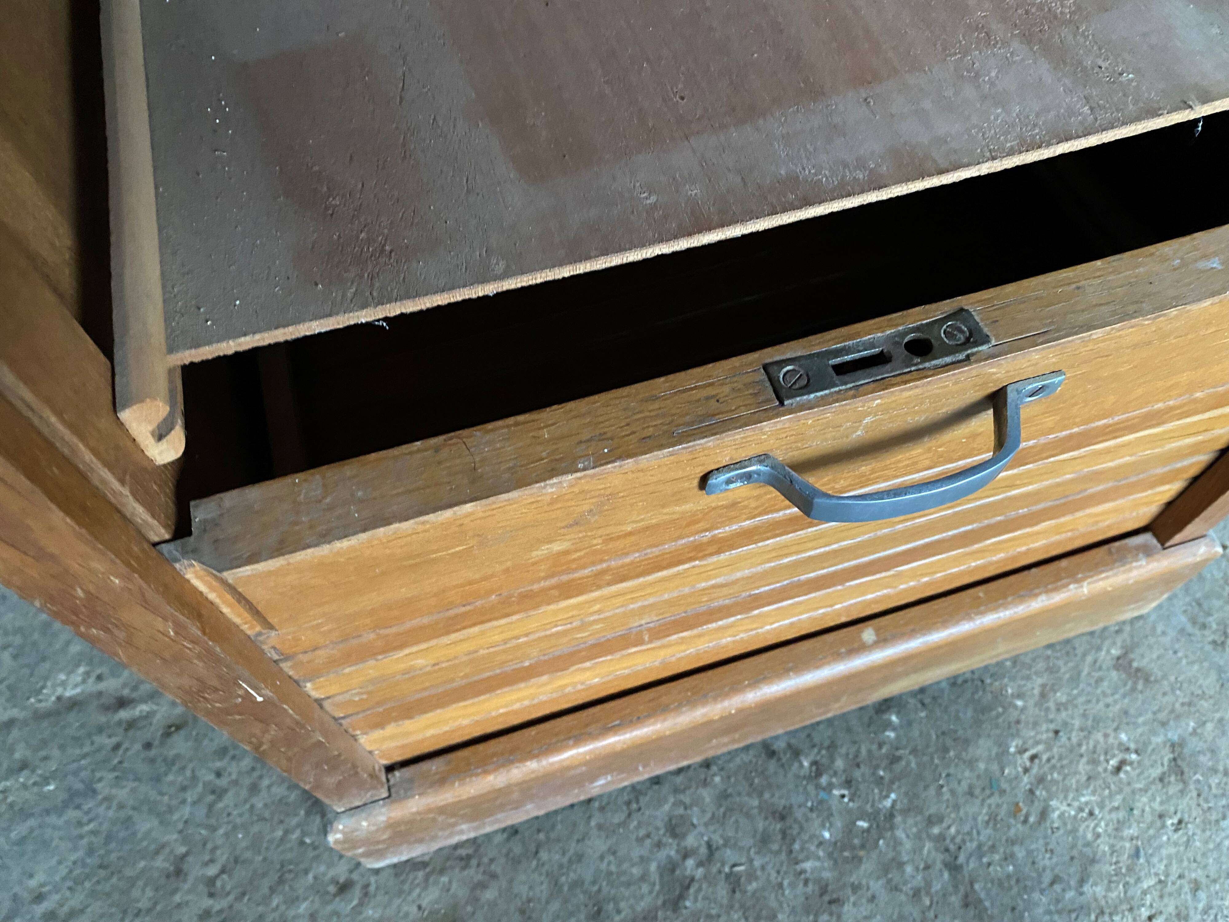 Oak curtained filing cabinet storage furniture 1950