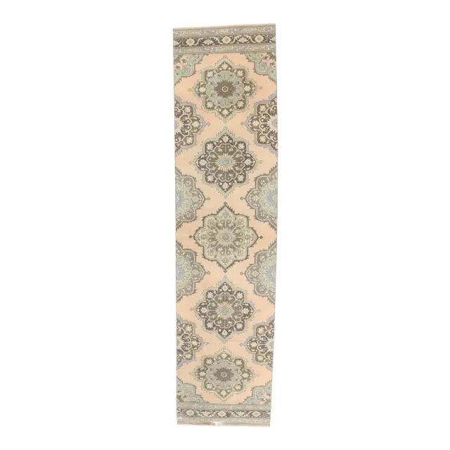 1970s Turkish Oushak Wool Runner Rug 92x373