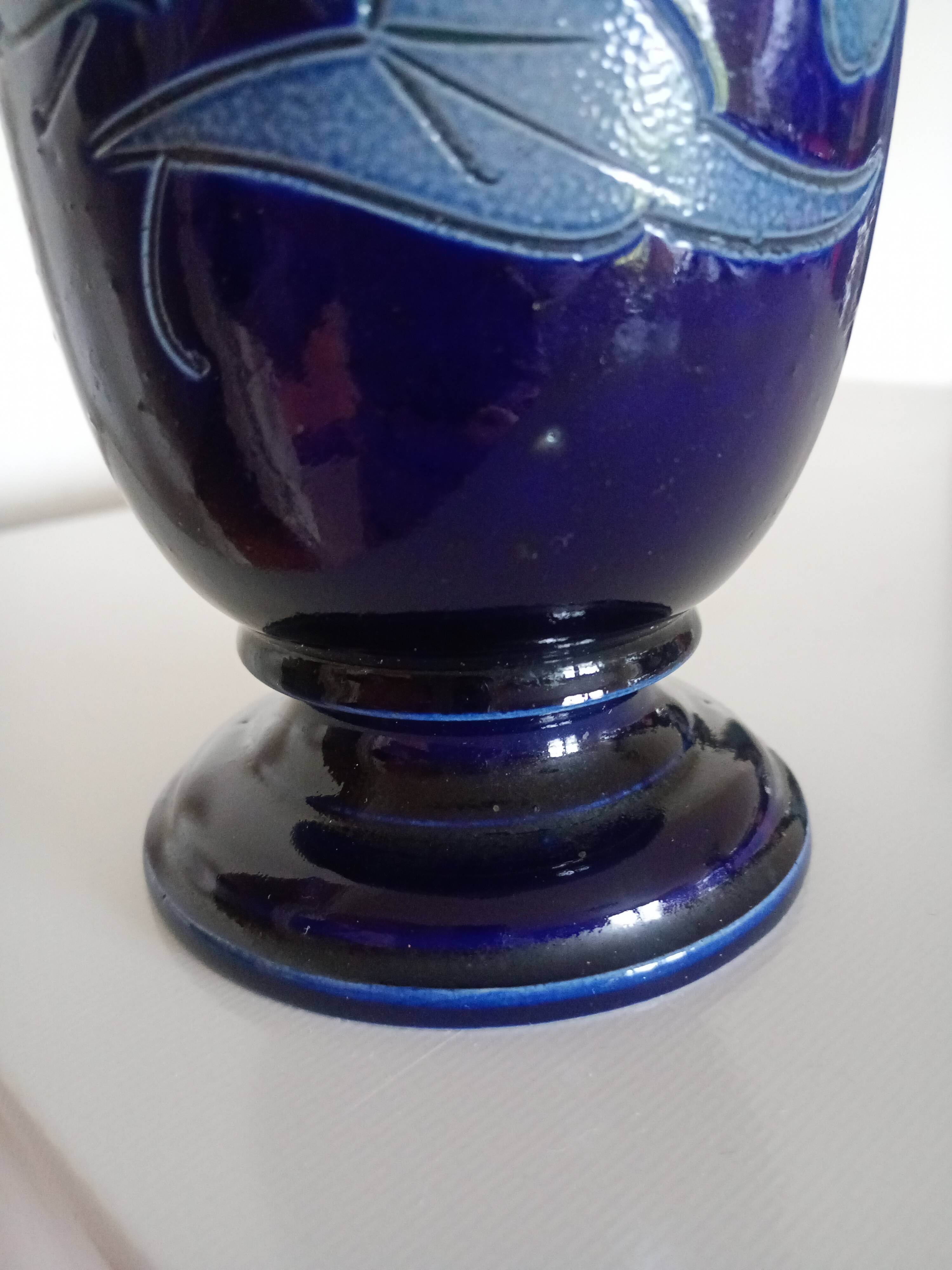 Betschdorf Schmitter Alsace stoneware, cobalt - Corolla vase with flowers