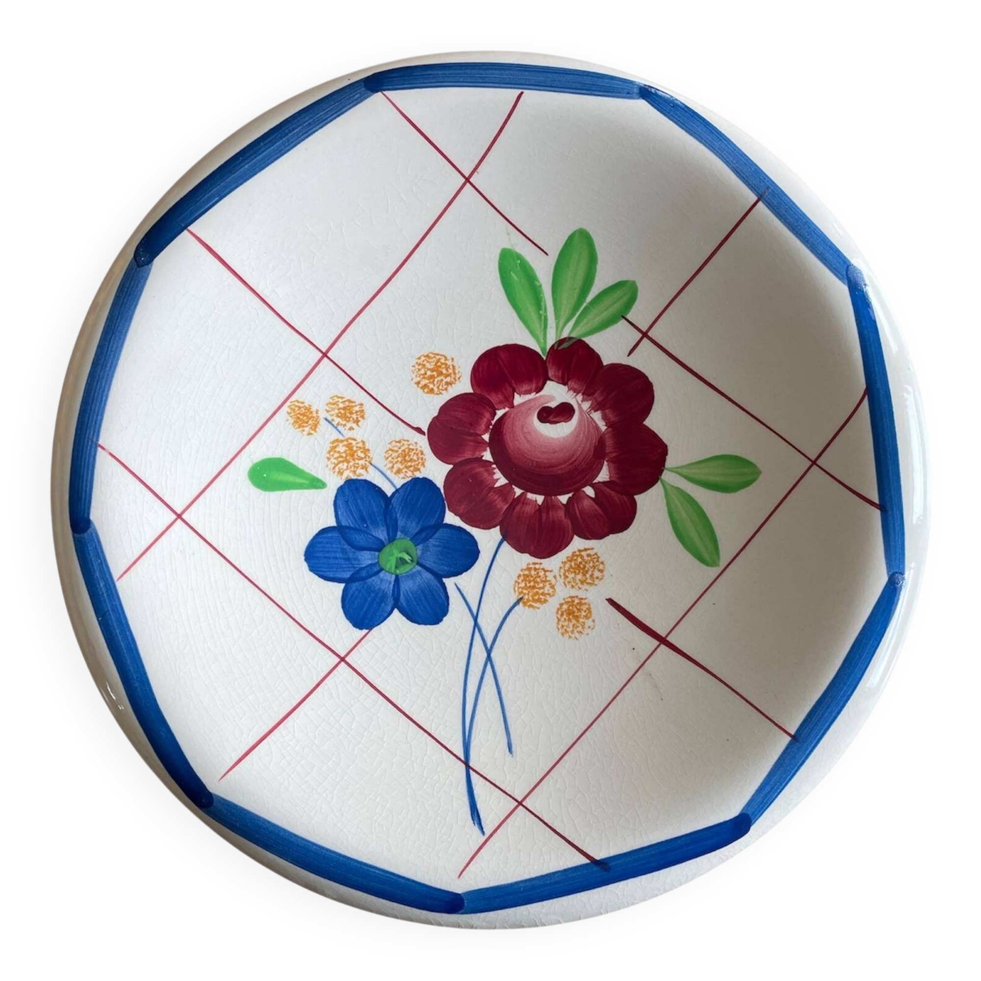 Antique salad bowl / fruit bowl on a pedestal in Gien earthenware