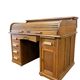 Vintage American desk made of solid wood with a curtain.
