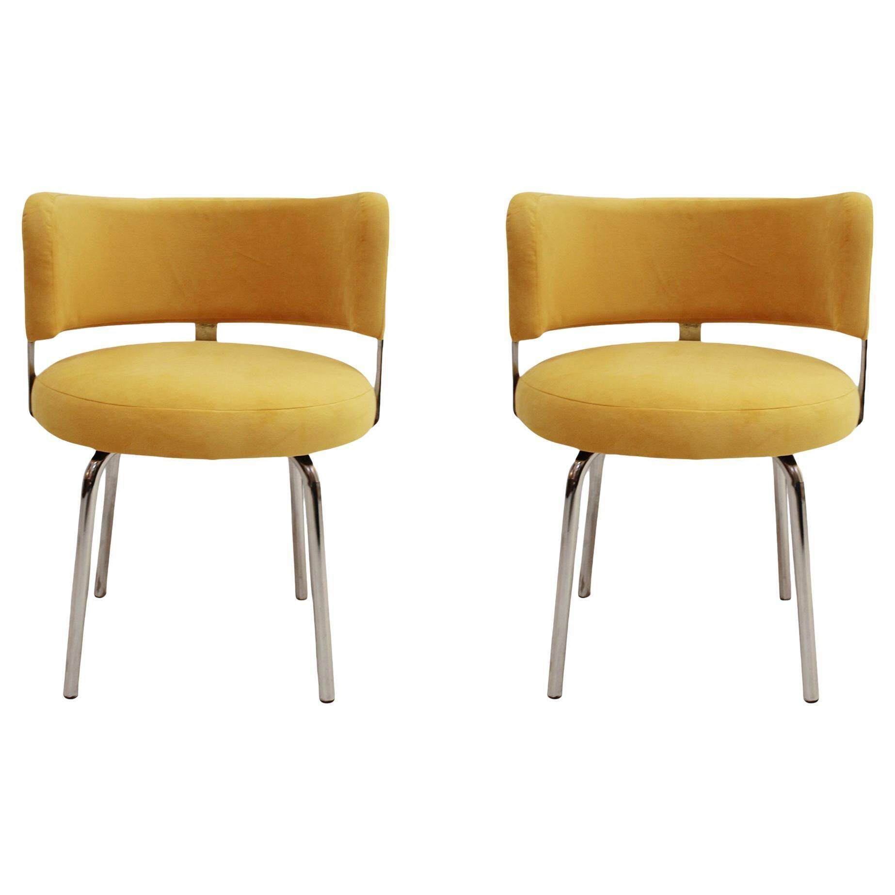 Italian Bauhaus Chairs by Pizzi Arredamenti, Steel Frame and Yellow Velvet, 1970
