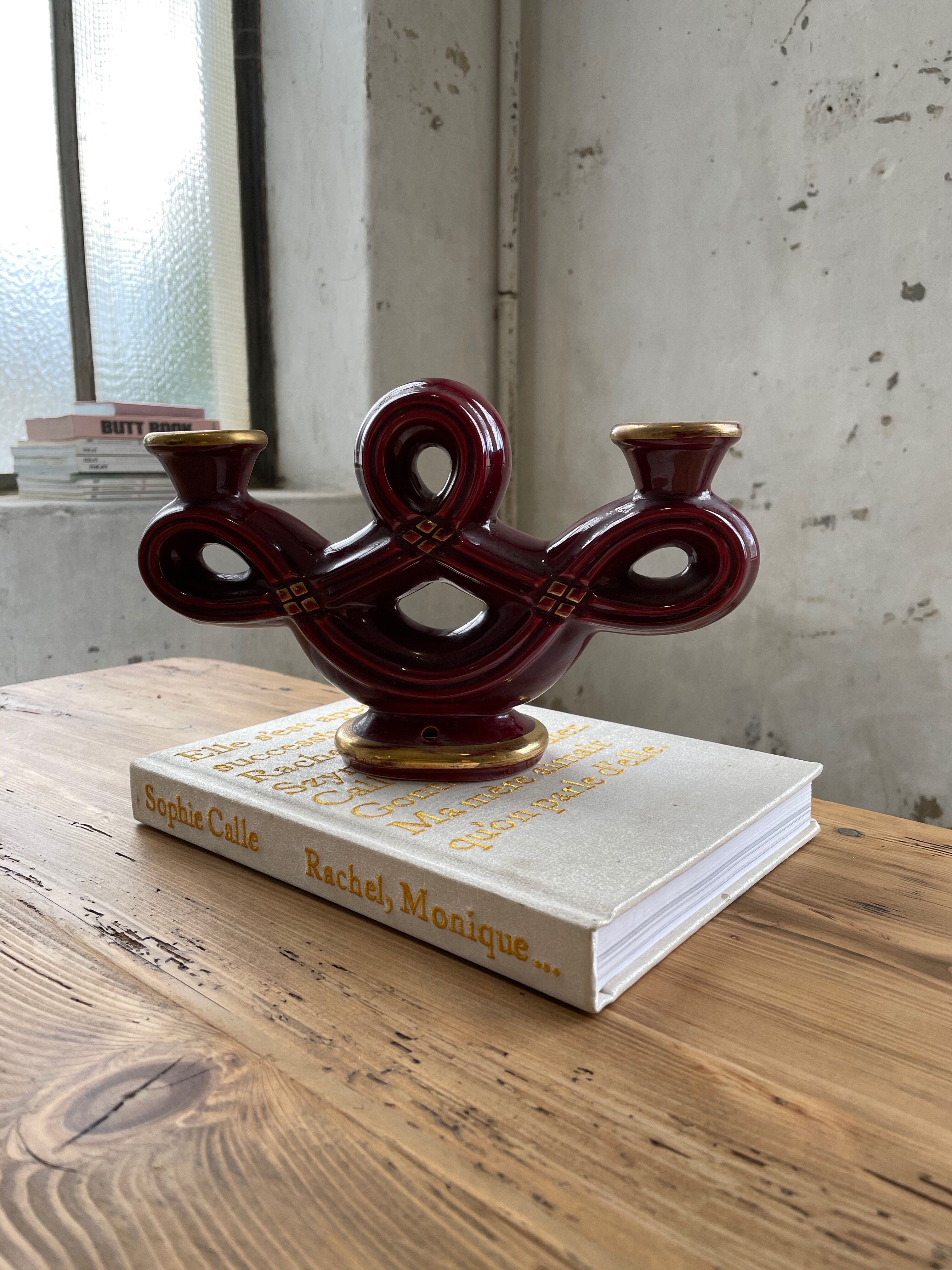 Vintage Vallauris red ceramic candlestick