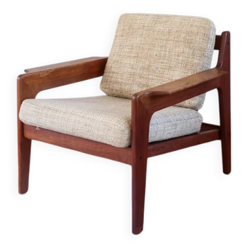 Scandinavian armchair, teak, beige fabric, 1960s.