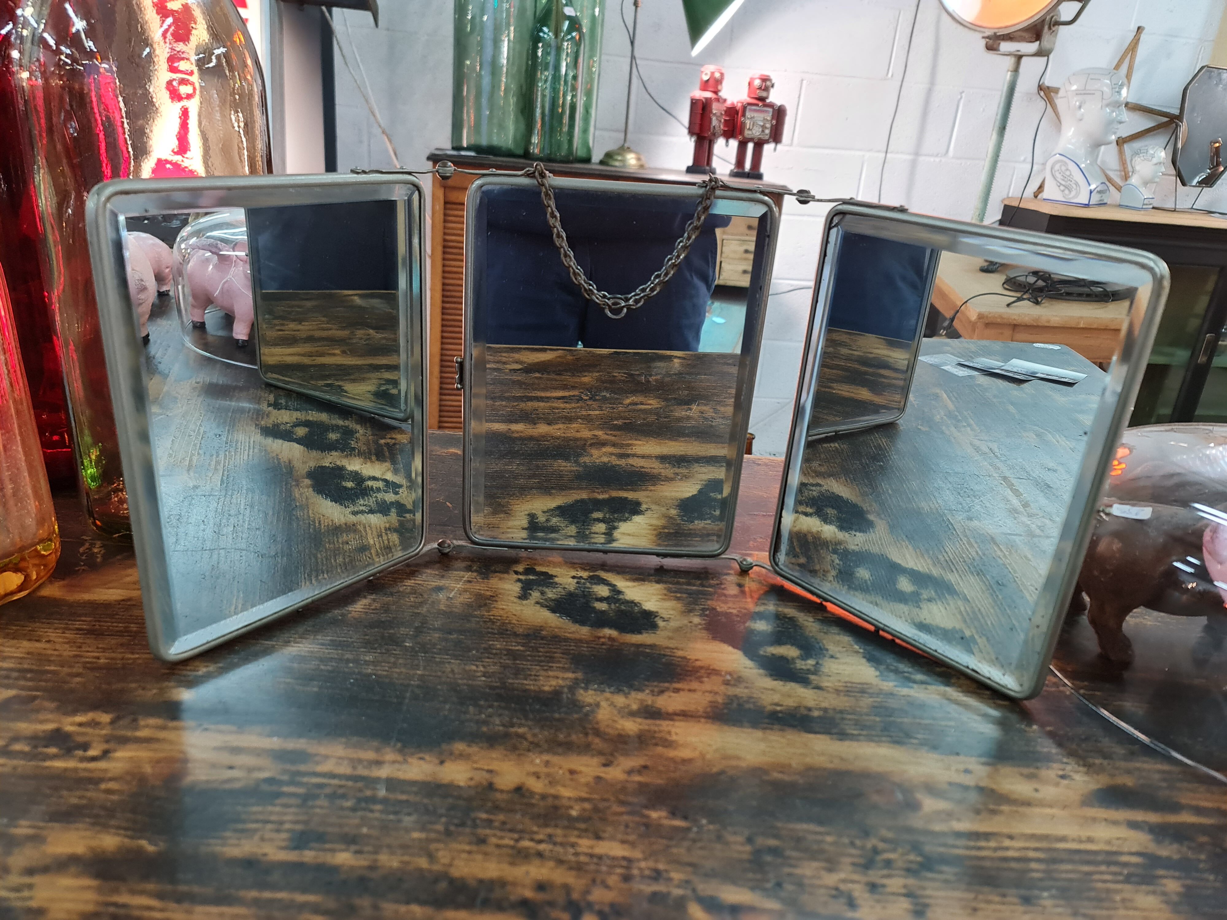 Old barber triptych mirror to put or hang 19x25cm