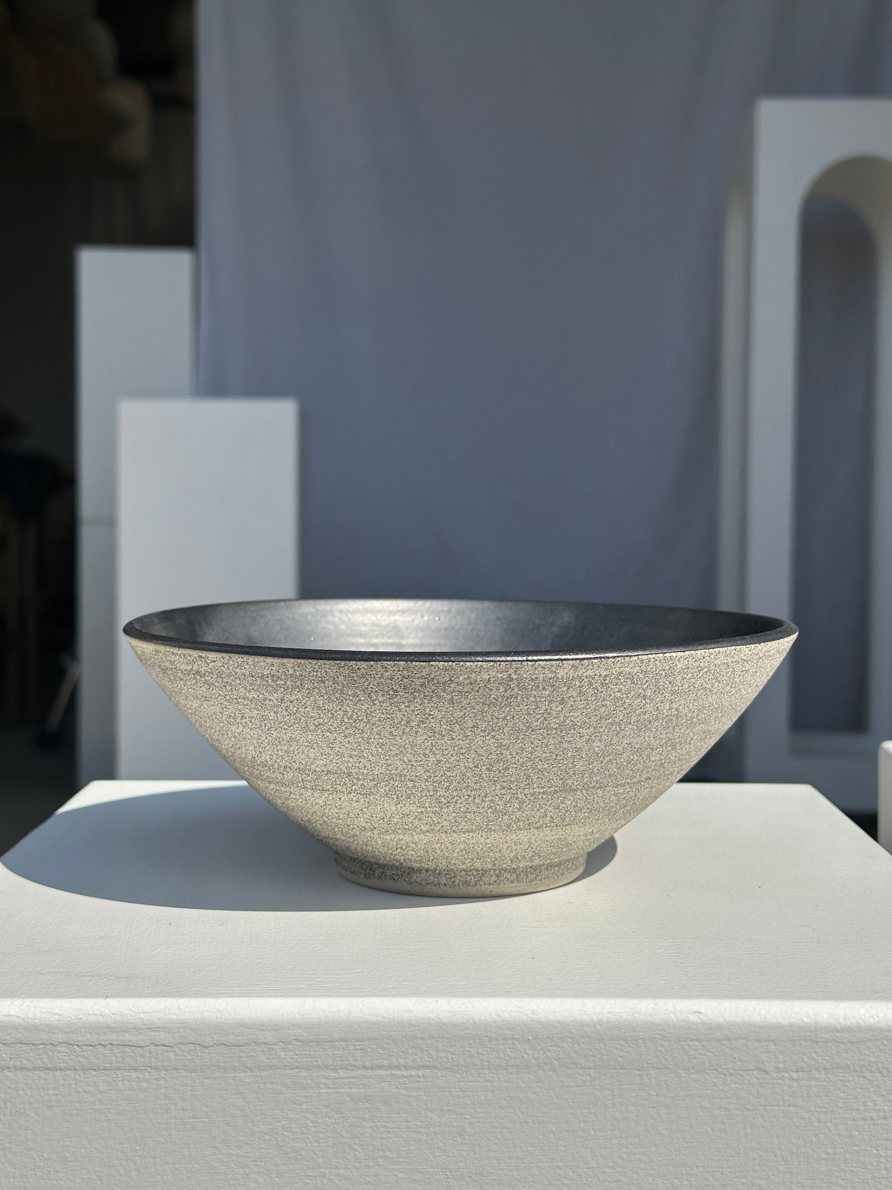 Duo of gray Indonesian ceramic bowls or salad bowls