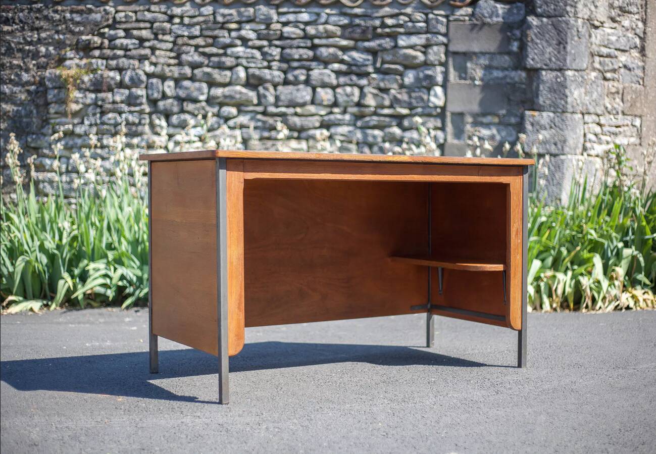 Wood and metal desk with Formica top, 50