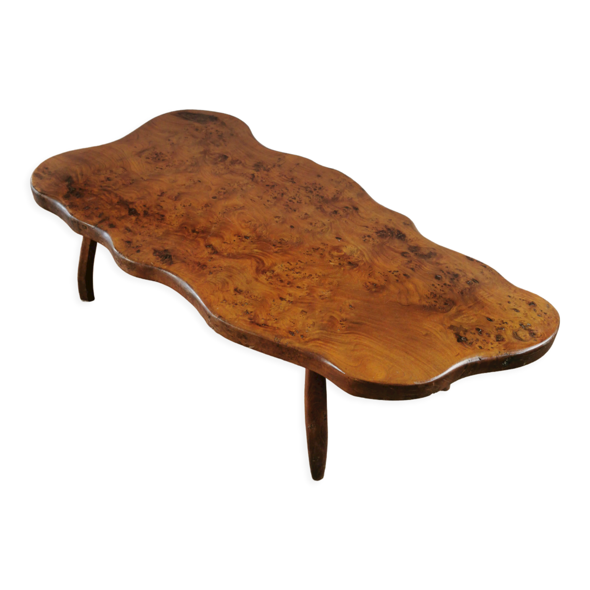 Irregular handmade wooden coffee table from the 60s and 70s