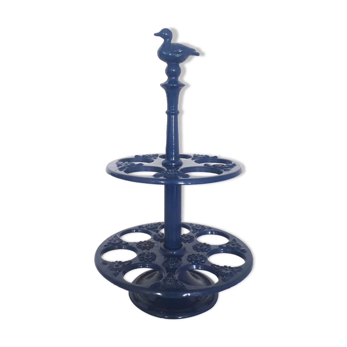 Vintage egg holder - Midnight blue enamelled cast iron - 1960