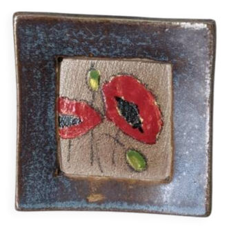 Handmade ceramic wall hanging poppies bohemian country decoration frame