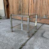 Table basse vintage en laiton et chrome par Pierre Vandel, Paris, années 1970