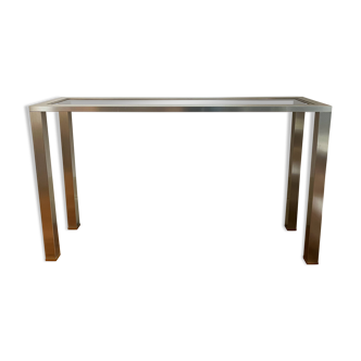 70s stainless steel and glass console