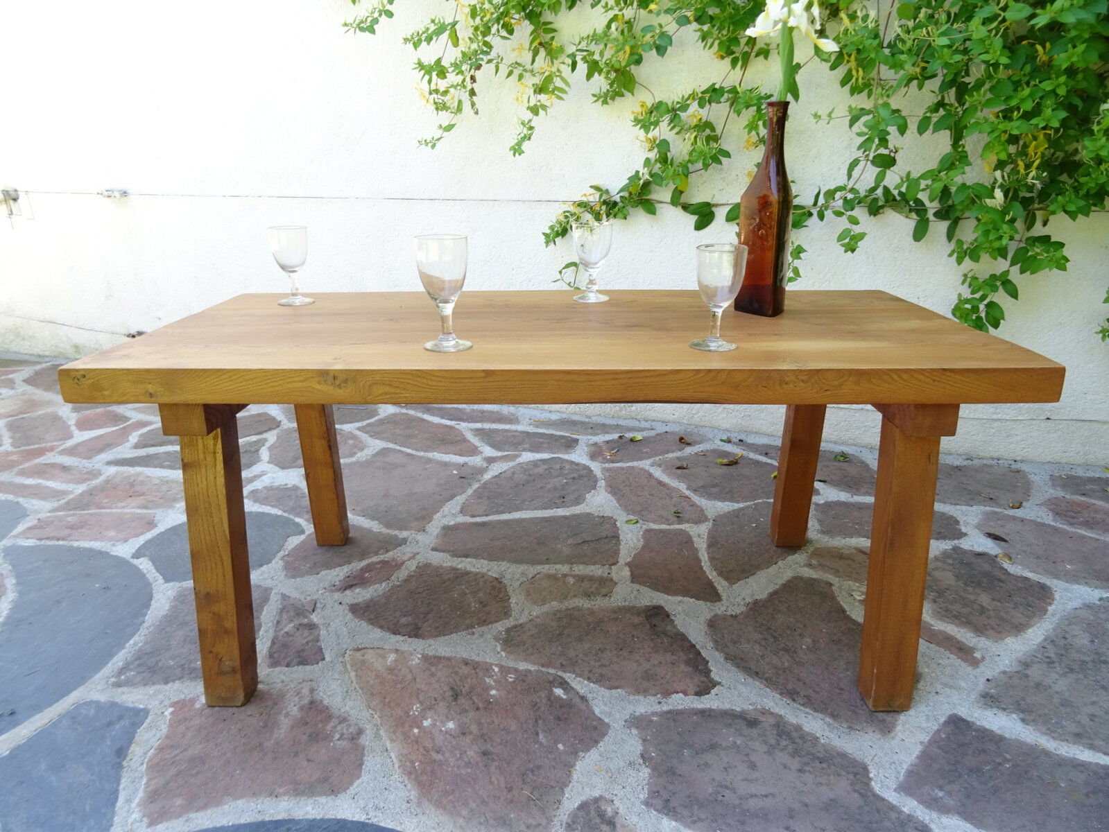 Massive elm coffee table of brutalist spirit