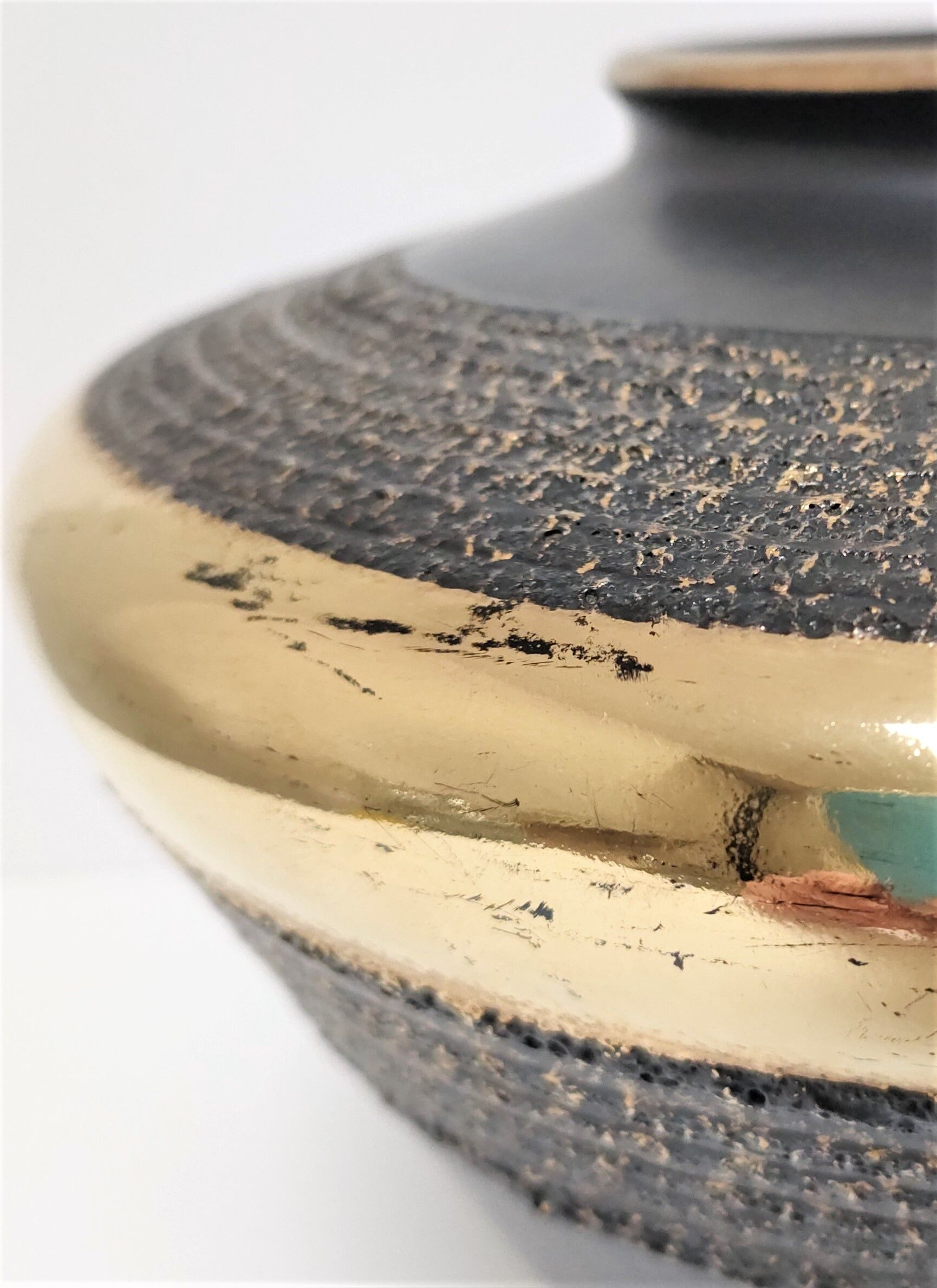 Black and gold ceramic vase west germany vintage design