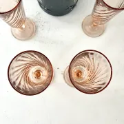 Champagne flutes set of 4, pink French swirl glass stemware