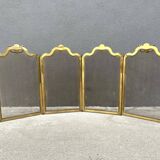 19th century fireplace screen by Bouhon Frères in brass, French spark guard 1890