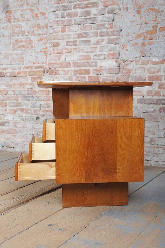 Mid-Century Walnut and Oak Writing Desk from B. Landsman, Czech, 1950s