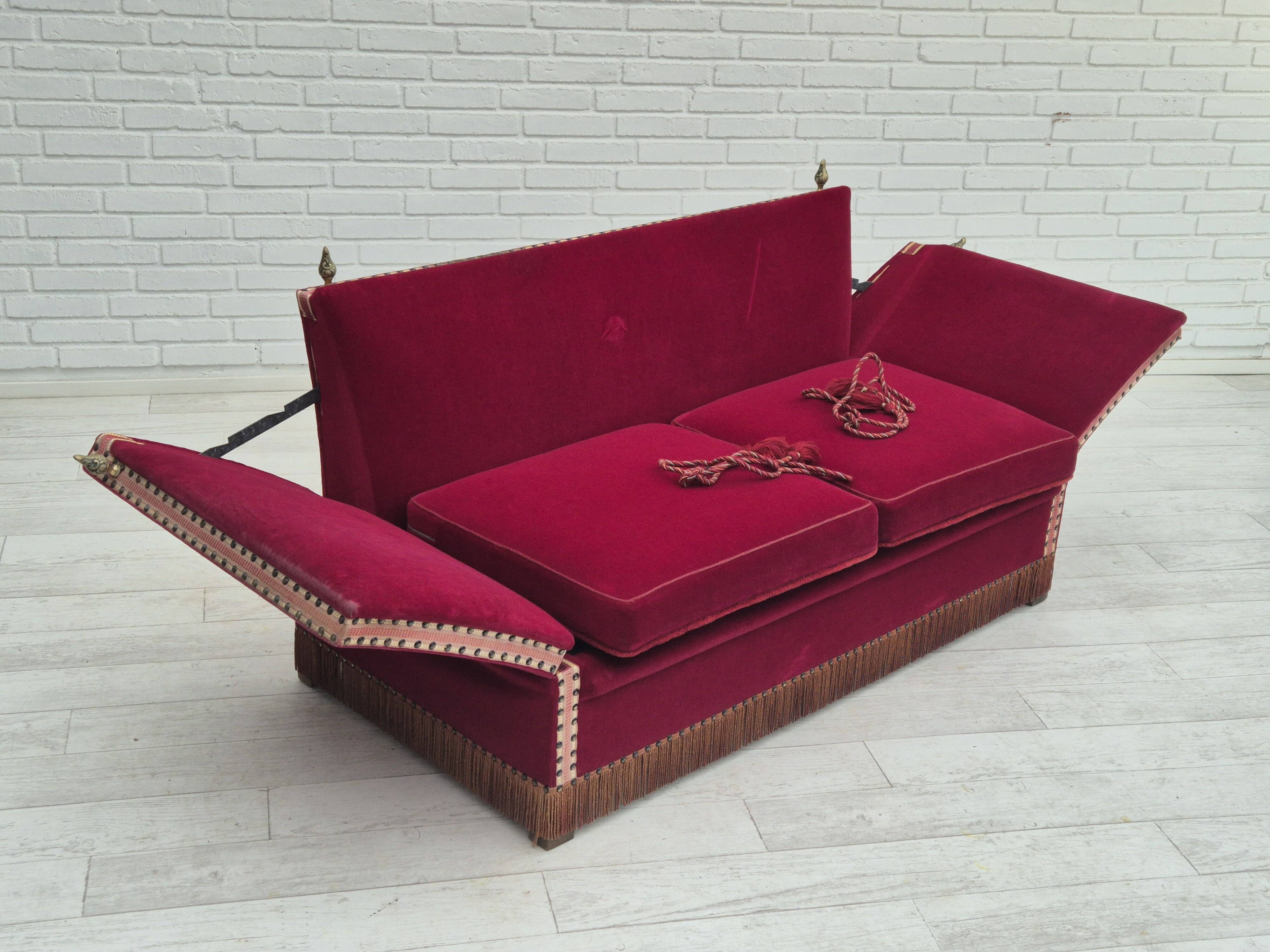 1960s, Danish velour 2 seater drop arm sofa, velour, original condition.
