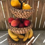 Fruit tray display in braided rope on 3 levels