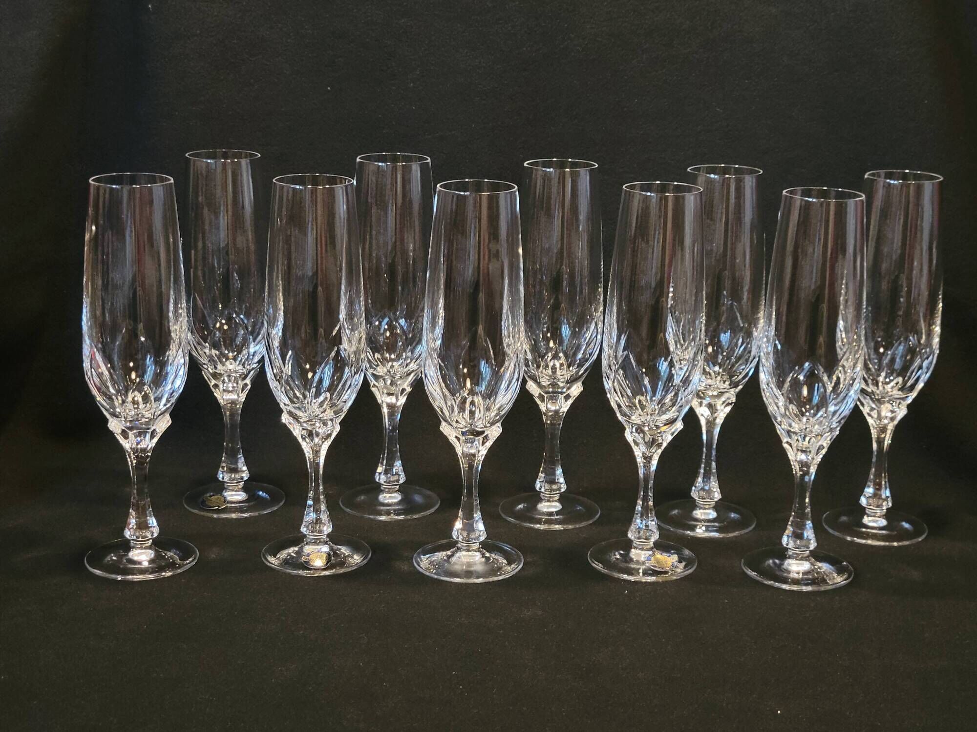 10 crystal champagne flutes 24% Cristallerie Kaspar Lemberg Lorraine vintage