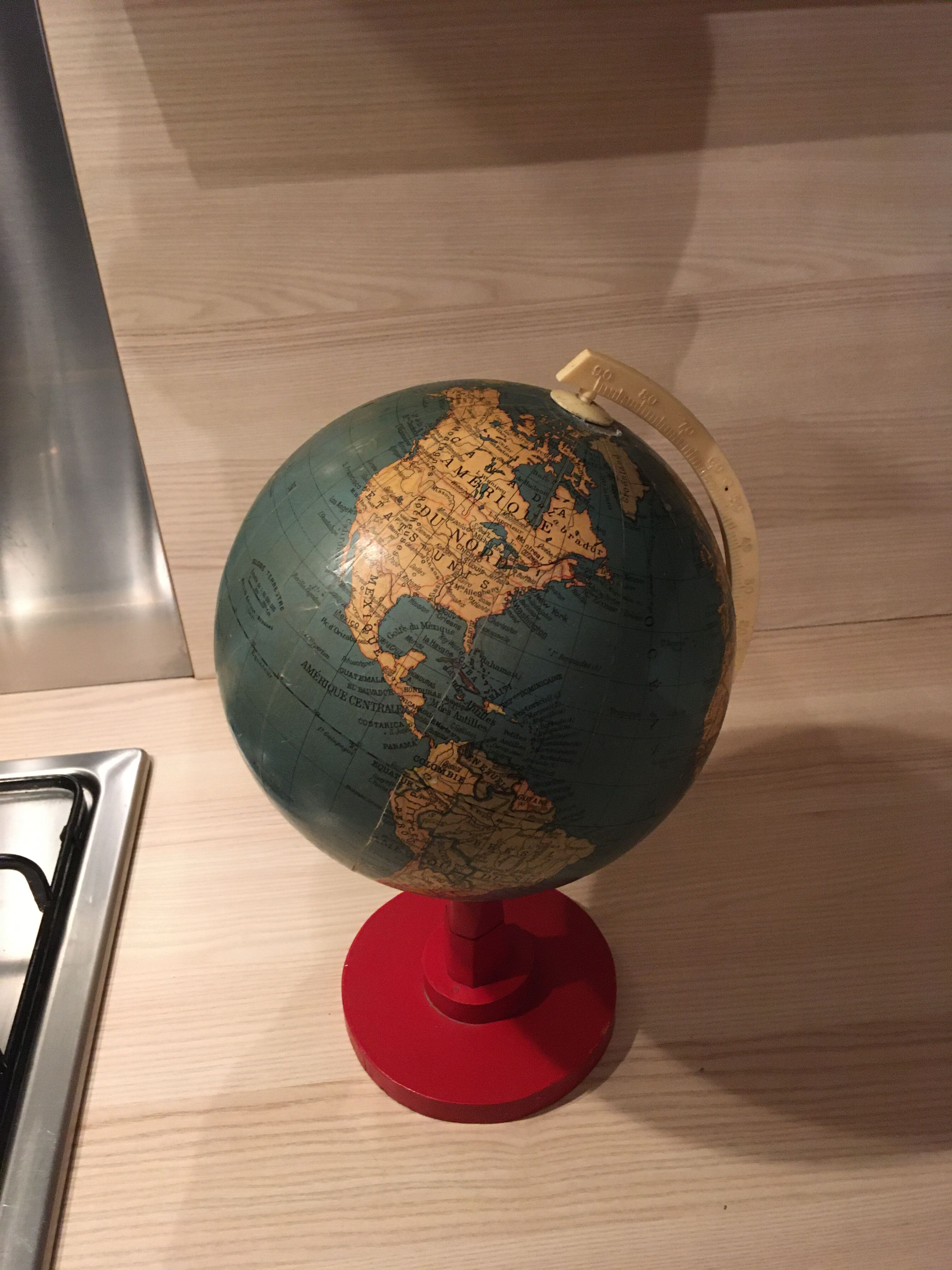 Earth globe ancient wooden foot