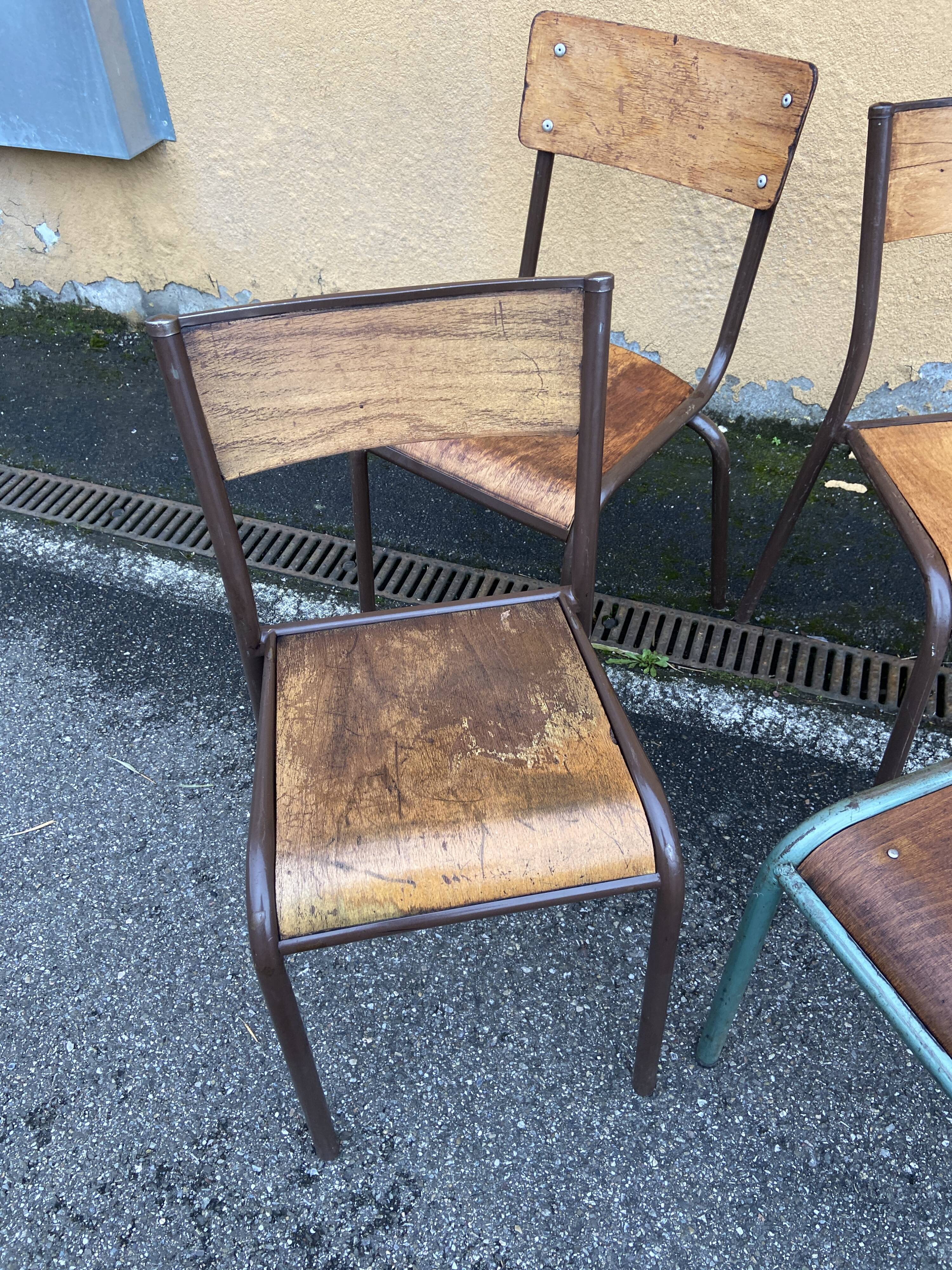 Set of 4 industrial chairs vintage school communities MULLCA